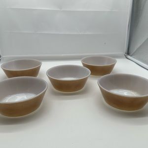 Vintage Federal Mid Century Brown & White Milk Glass Bowl Bowls Set of 5
